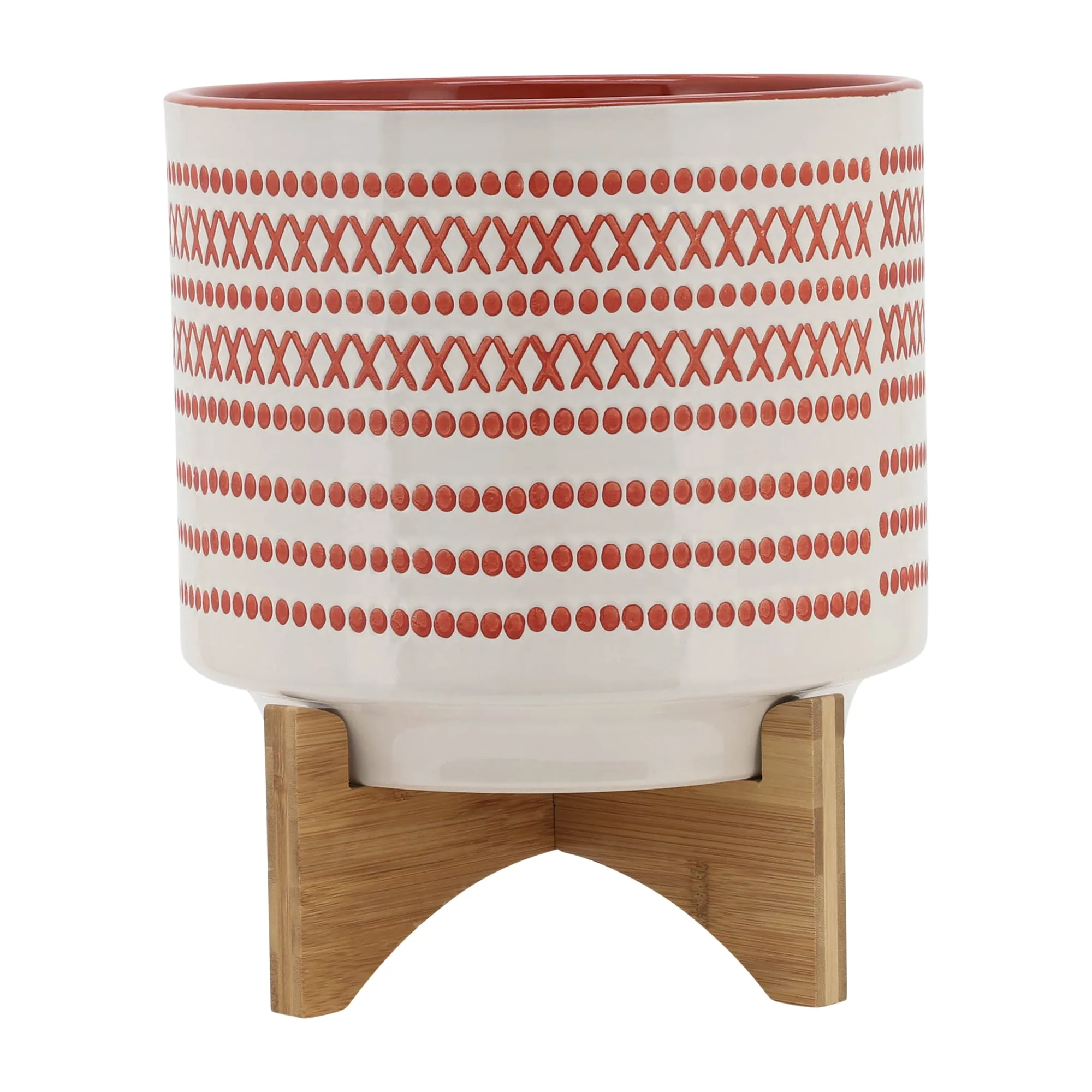 10" Aztec Planter with Wood Stand - Orange