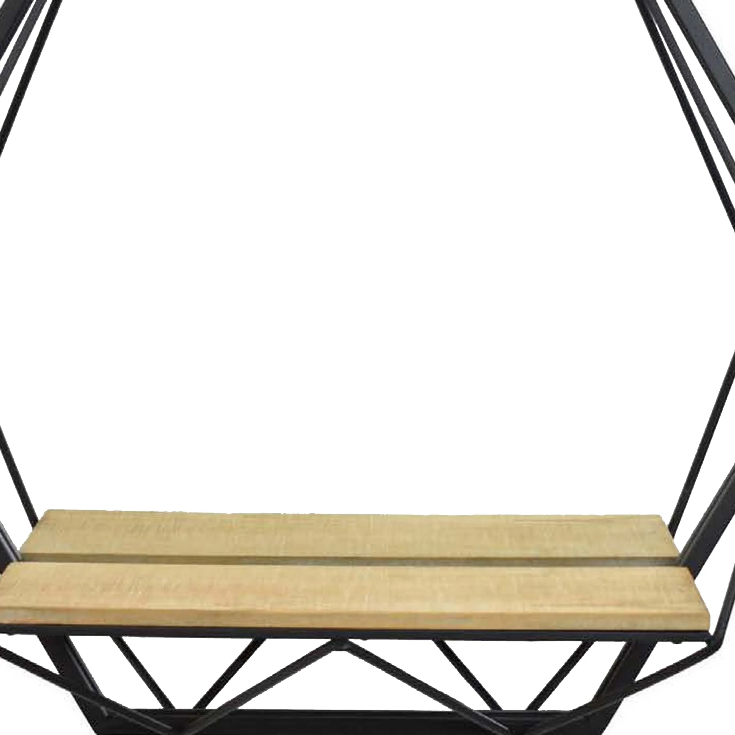 24 Inch Wall Mirror with Shelf, Hexagon Shaped, Metal, Black Finish By Casagear Home