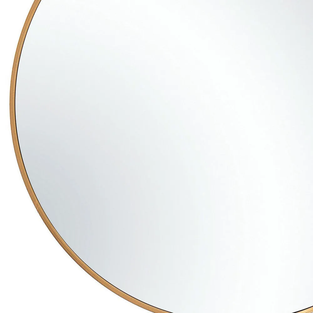 24 Inches Round Shape Sleek Metal Frame Mirror, Gold By Casagear Home