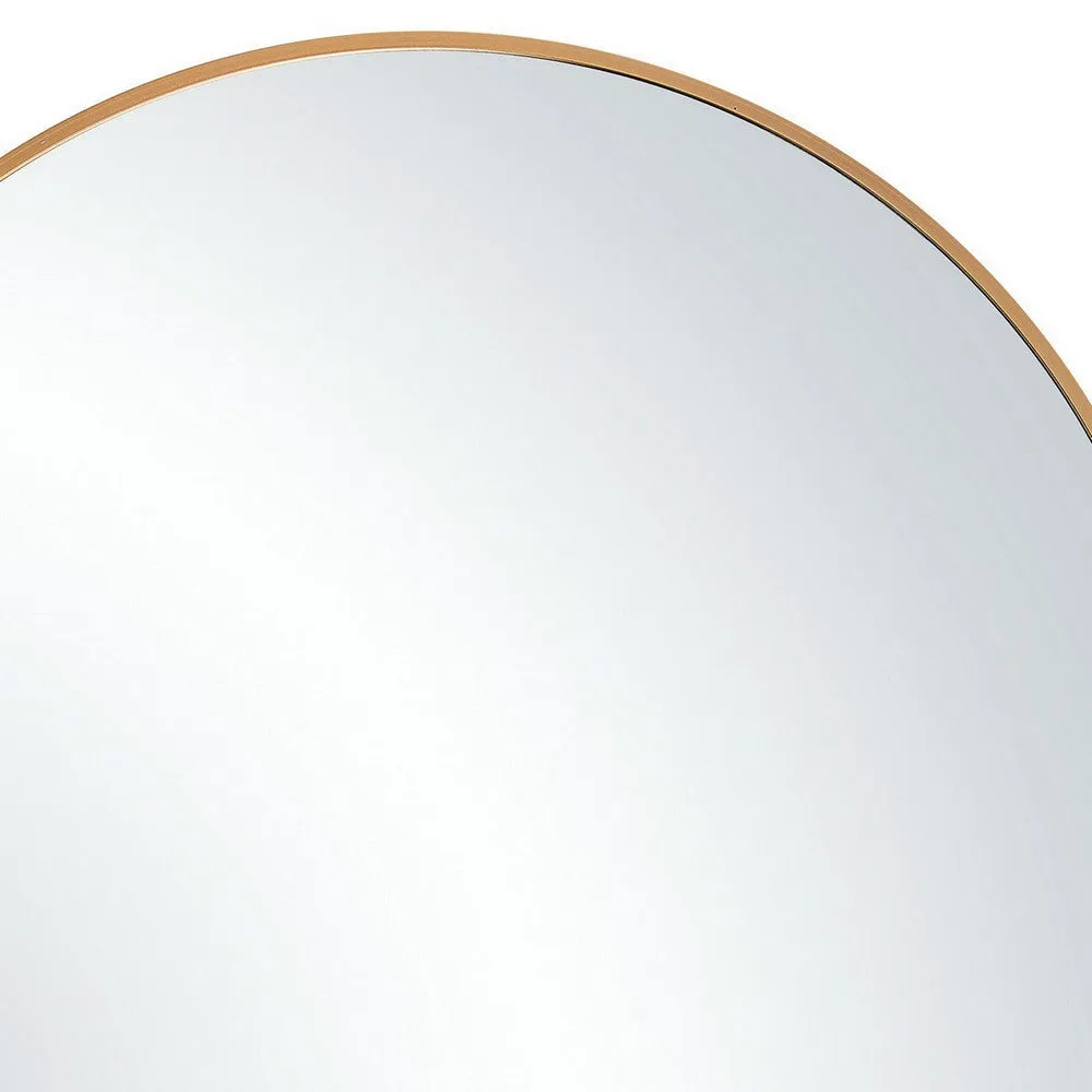 24 Inches Round Shape Sleek Metal Frame Mirror, Gold By Casagear Home
