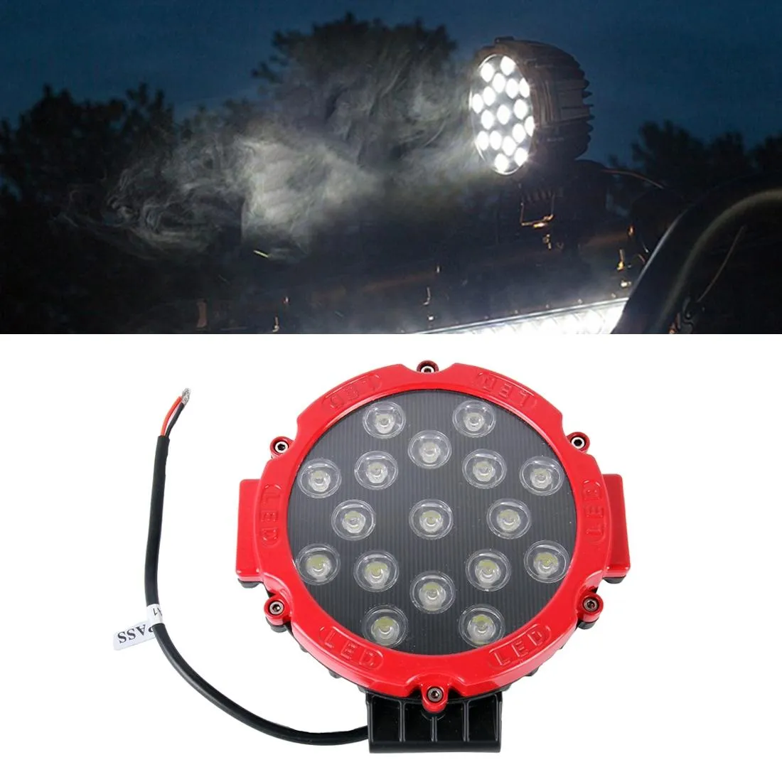 2x 3500LM LED Work Lights | 6500K | 17 LEDs | Waterproof | Car, Boat, Marine | Spotlight Bulbs | 30° Adjustable | DC 10-30V | Red