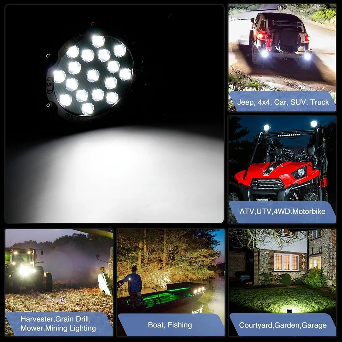 2x 3500LM LED Work Lights | 6500K | 17 LEDs | Waterproof | Car, Boat, Marine | Spotlight Bulbs | 30° Adjustable | DC 10-30V | Red