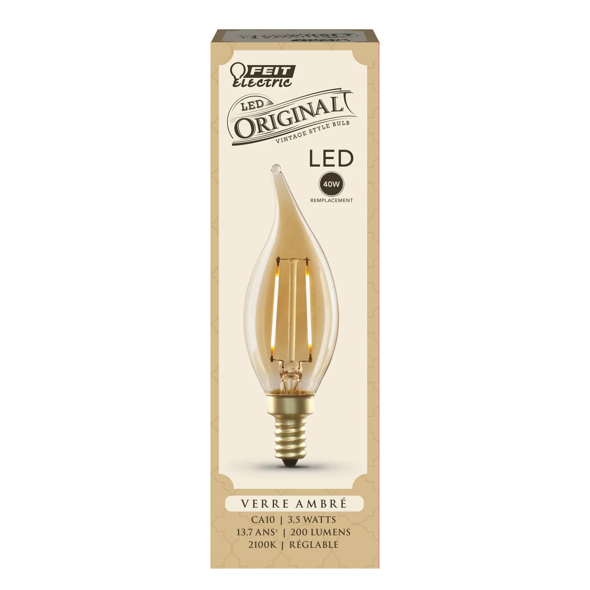 3.5W (40W Replacement) CA10 E12 Dimmable Straight Filament Amber Glass Vintage Edison LED Light Bulb, Soft White