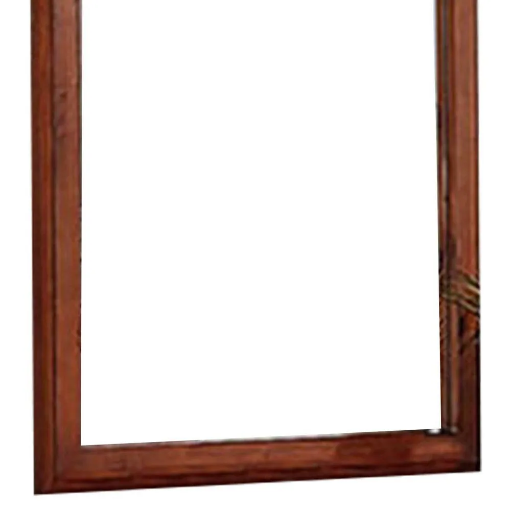36 Inches Rectangular Wood Encased Mirror, Brown By Casagear Home