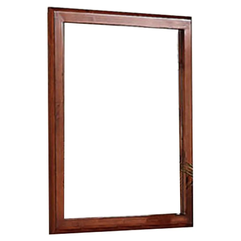 36 Inches Rectangular Wood Encased Mirror, Brown By Casagear Home