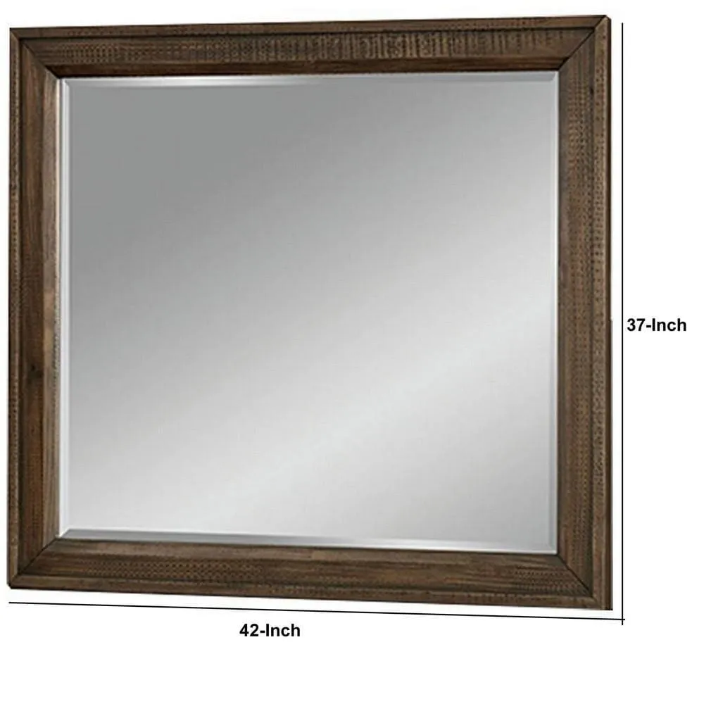 42 Inch Rectangular Wooden Frame Transitional Mirror, Brown By Casagear Home