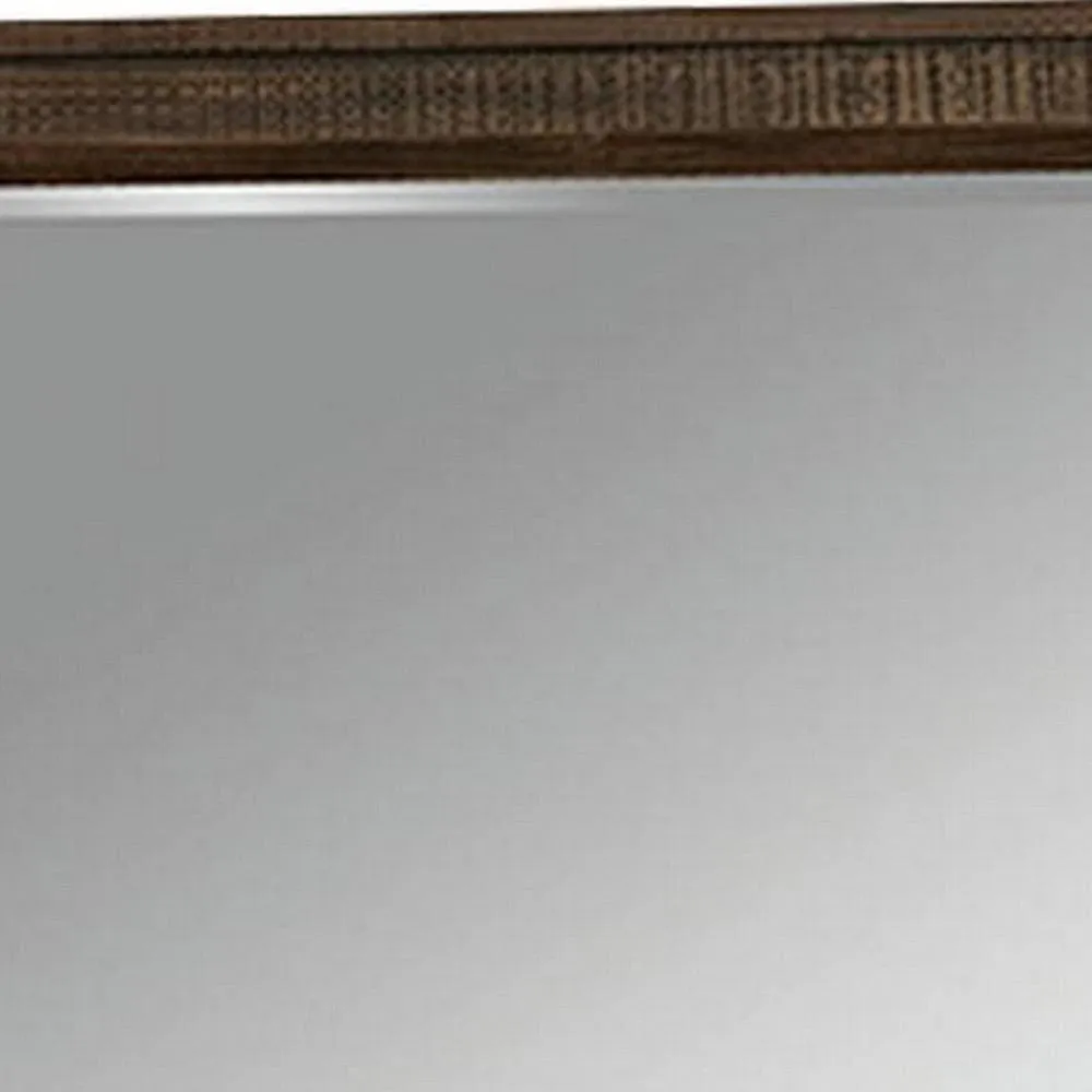 42 Inch Rectangular Wooden Frame Transitional Mirror, Brown By Casagear Home