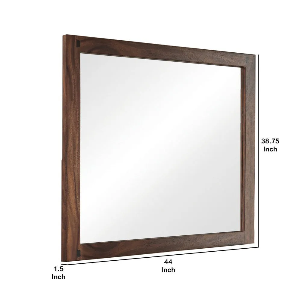 44 Inch Rectangular Wood Frame Mirror, Brown By Casagear Home