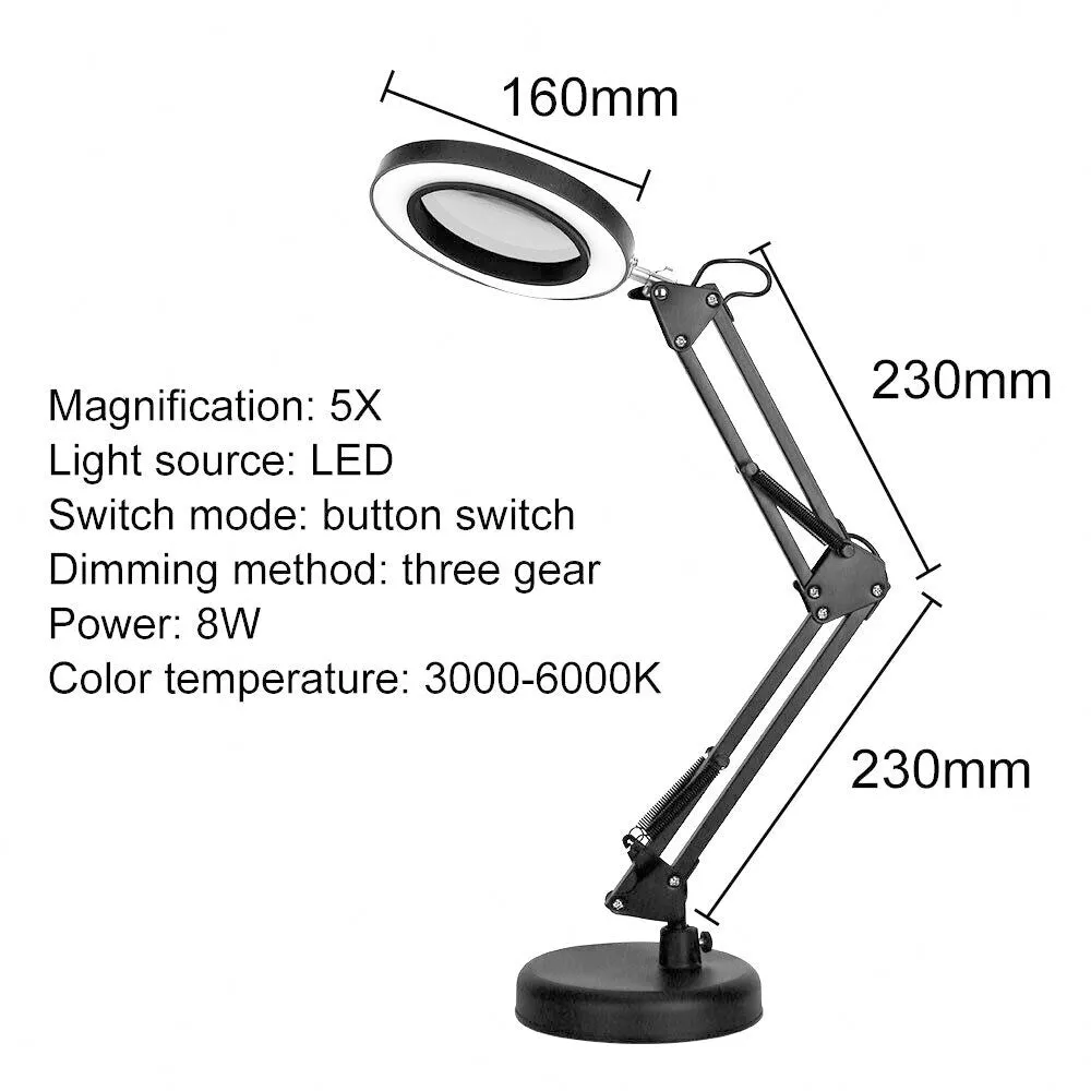 5X Magnifying Lamp Desk Table Glass | Salon Tattoo Magnifier | Light Clamp Light | USB
