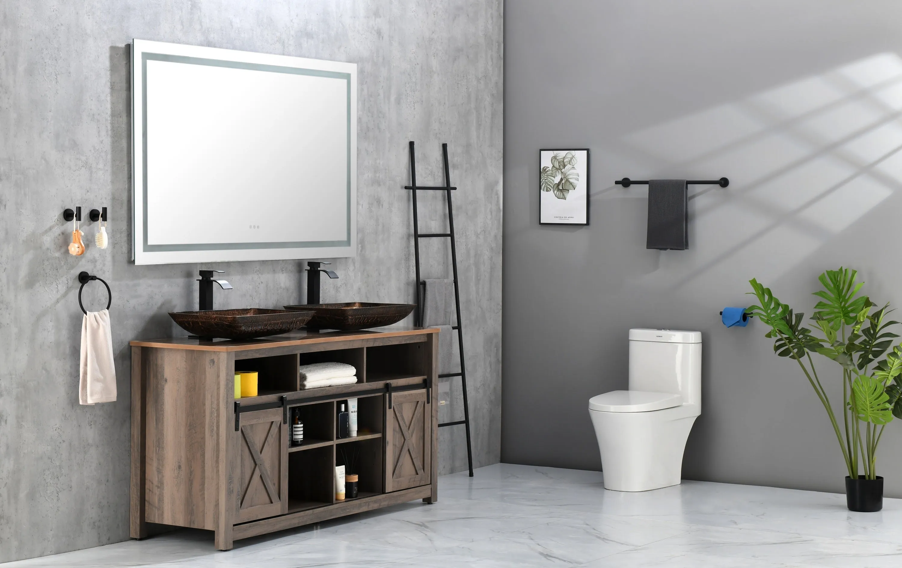 60*36 LED Lighted Bathroom Wall Mounted Mirror with High Lumen Anti-Fog Separately Control Dimmer Function
