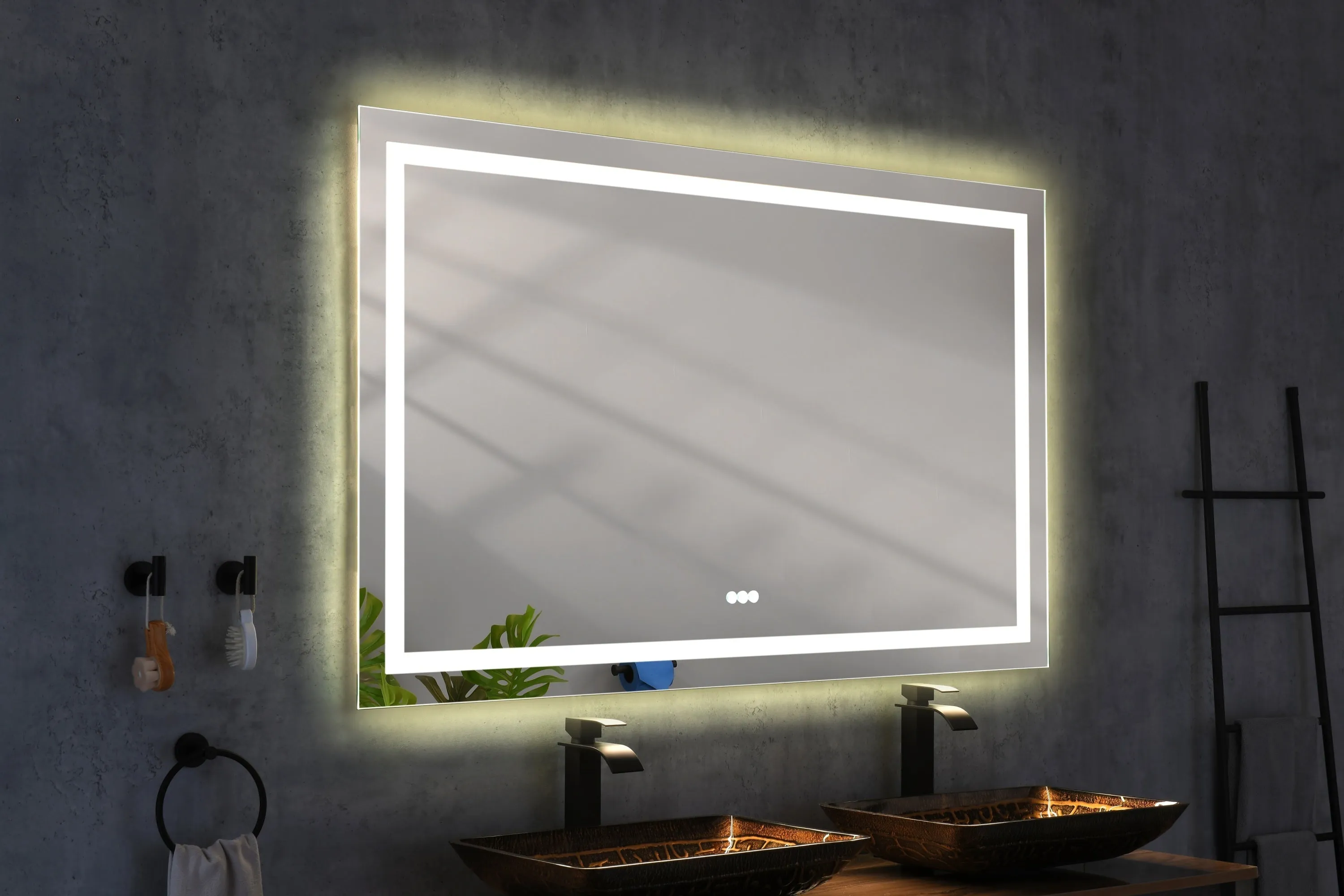 60*36 LED Lighted Bathroom Wall Mounted Mirror with High Lumen Anti-Fog Separately Control Dimmer Function