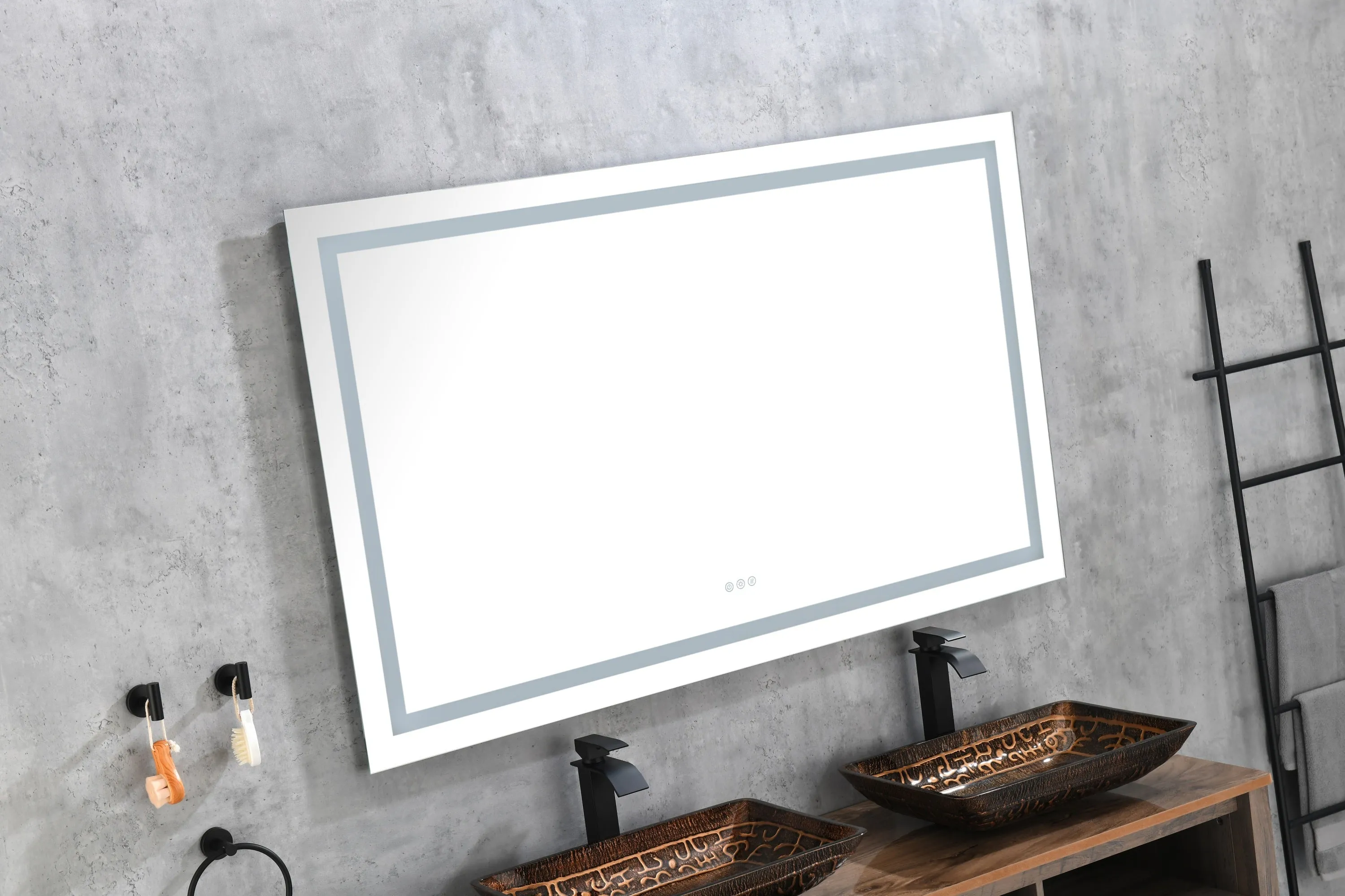 60*36 LED Lighted Bathroom Wall Mounted Mirror with High Lumen Anti-Fog Separately Control Dimmer Function