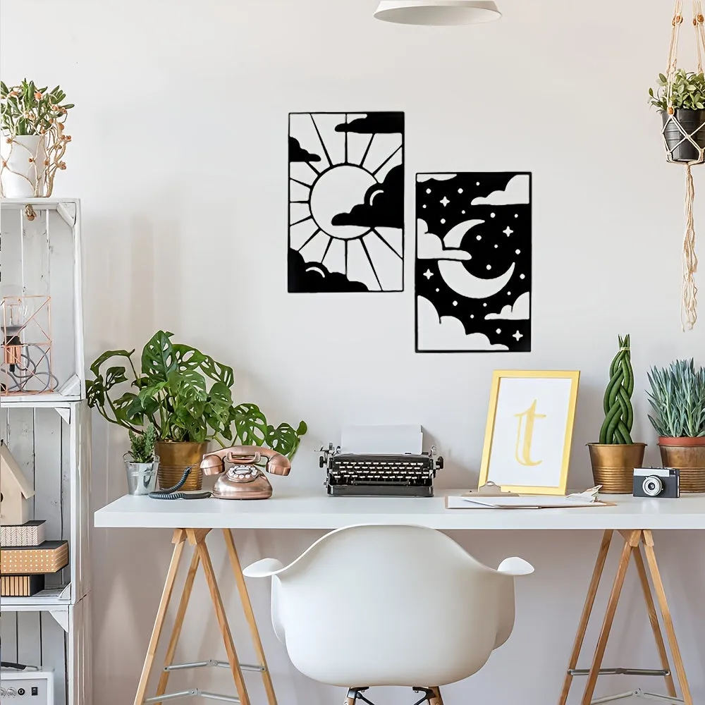 Abstract Metal Art: Captivating Sun and Moon Design for Modern Home Decor and Housewarming Gifts