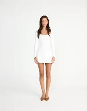 Addie Long Sleeve Mini Dress (White)