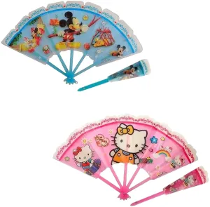 AK Store (Set of 2) Cartoon Print Hand Held Foldable Plastic Waterproof Hand Fan Toy for Kids, School, Birthday Return Gift Party Favor Theme Party Decoration Stage Shows