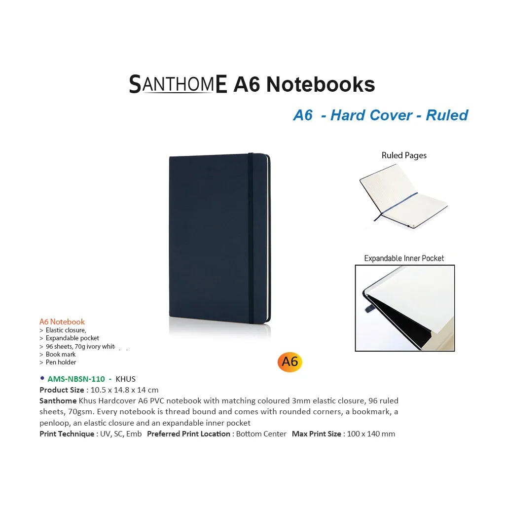 AMS-NBSN-110- KHUS - SANTHOME Hard Cover A6 Notebooks
