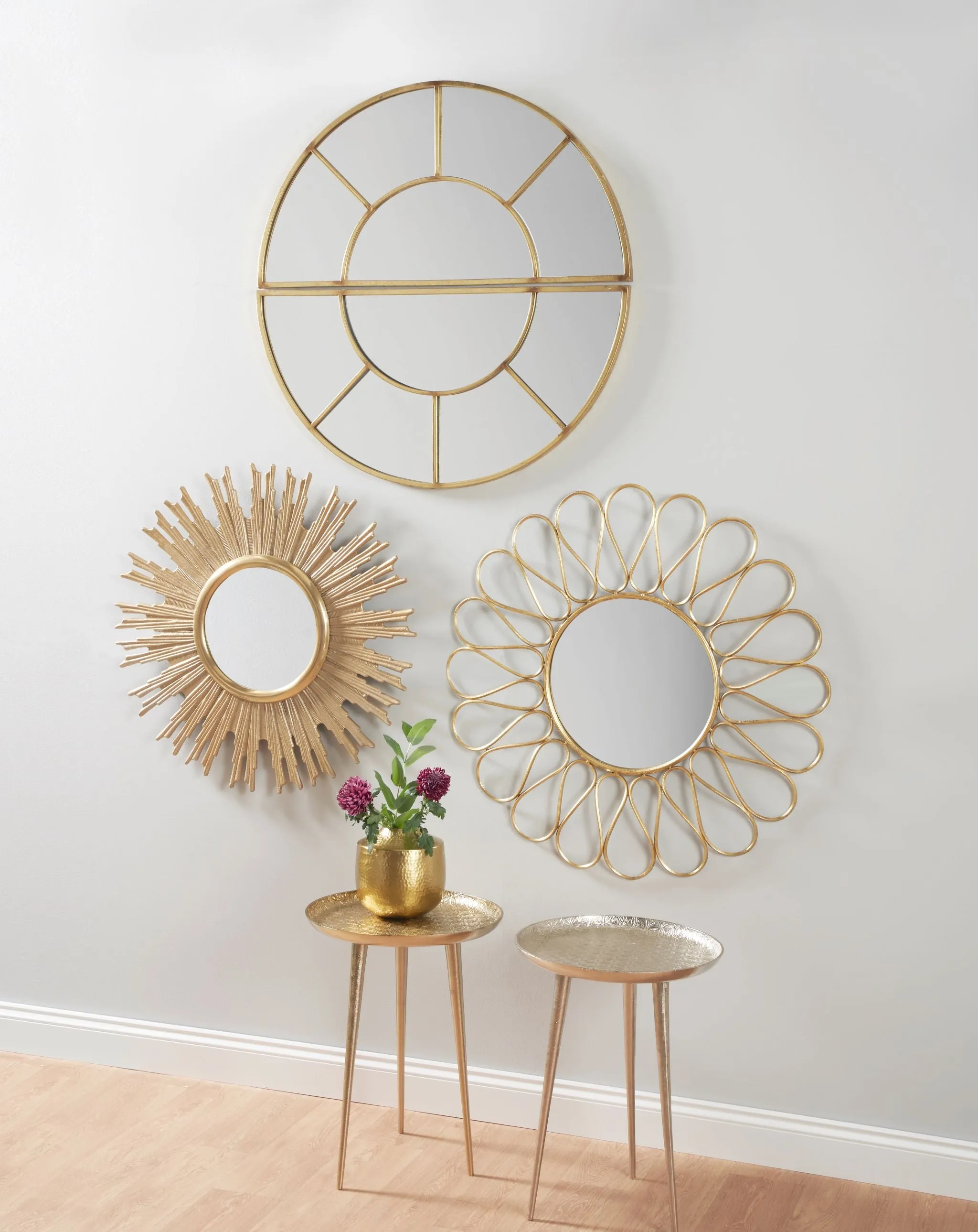 Antique Gold Metal 2 Half Moon Section Wall Mirror