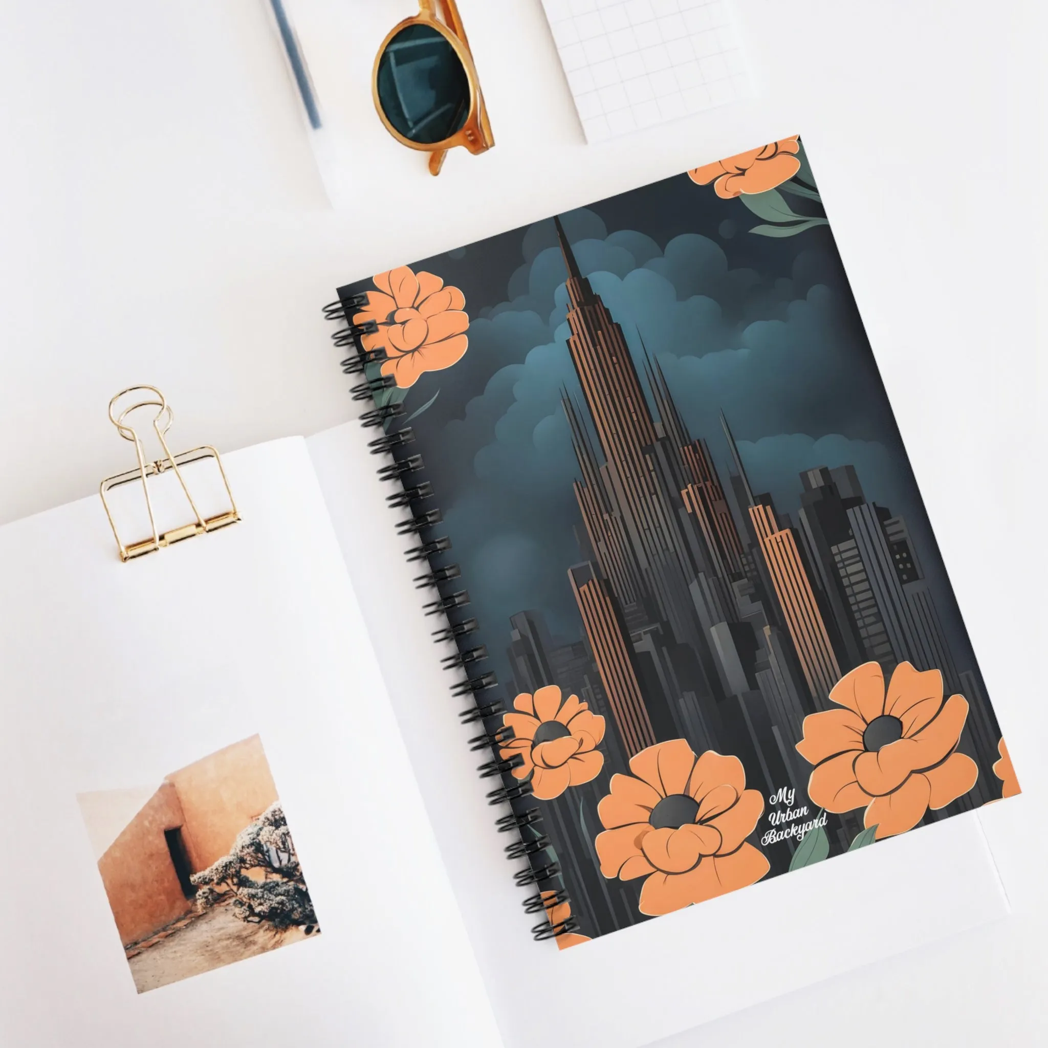 Art Deco Building and Flowers, Spiral Notebook Journal - Write in Style