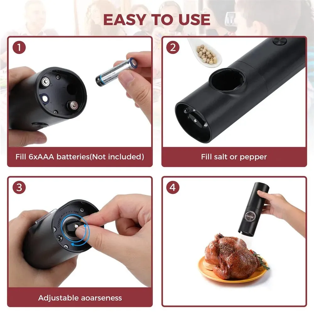Automatic Electric Battery Powered Salt and Pepper Grinder with Adjustable Gadget