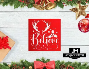 Believe with deer antlers Christmas Metal Wall Design