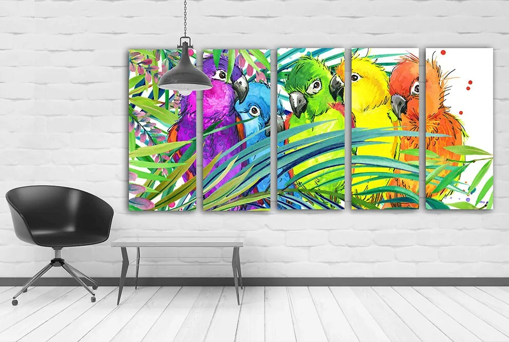Bird wall art, Parrot wall art paintings on canvas, tropical wall art, home wall decor canvas painting bright wall art extra large wall art