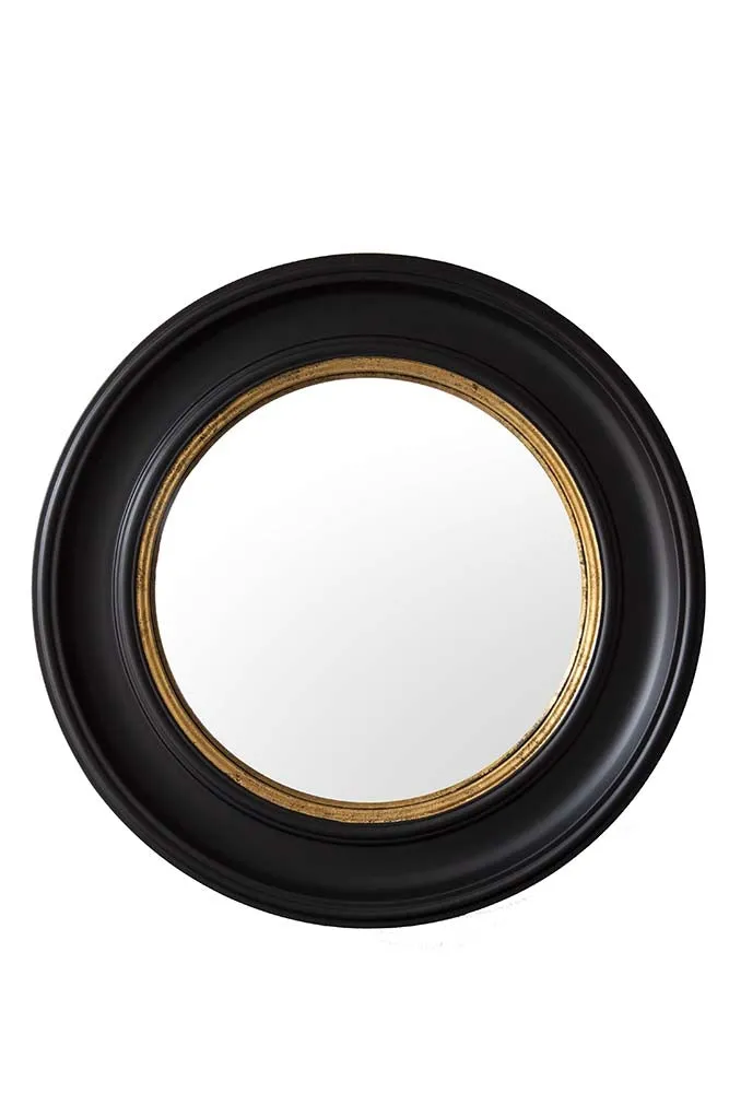 Black Convex Mirror With Aged Gold Detail