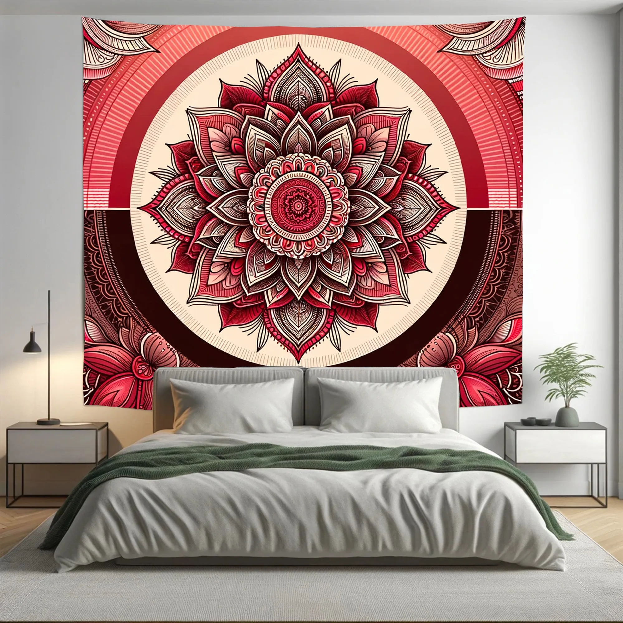 Bohemian Flaming Red Indian Mandala Tapestry Psychedelic Wall Hanging Boho Decor