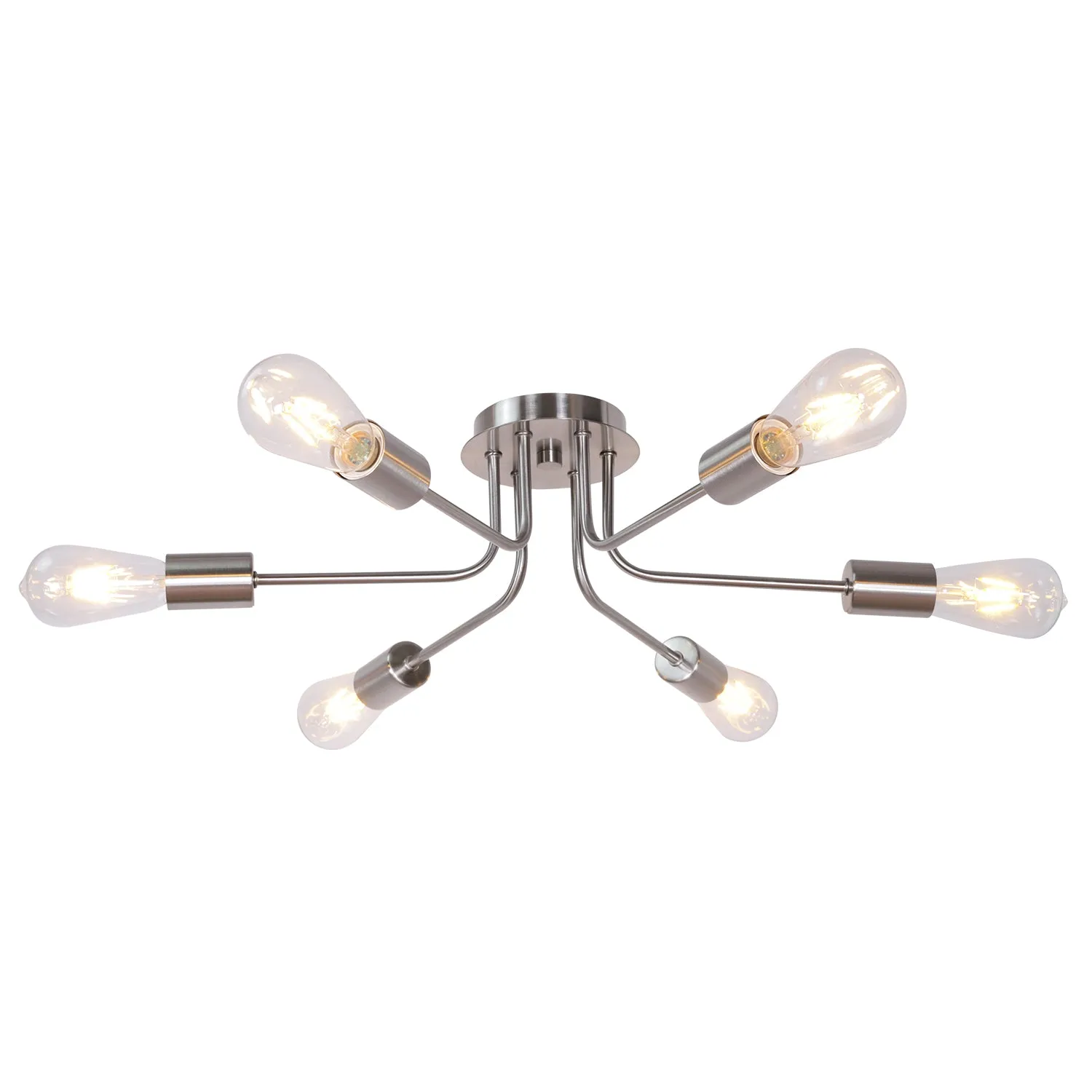 BONLICHT Modern Sputnik Chandelier Brushed Nickel 6 Light Semi Flush Mount Ceiling Lighting