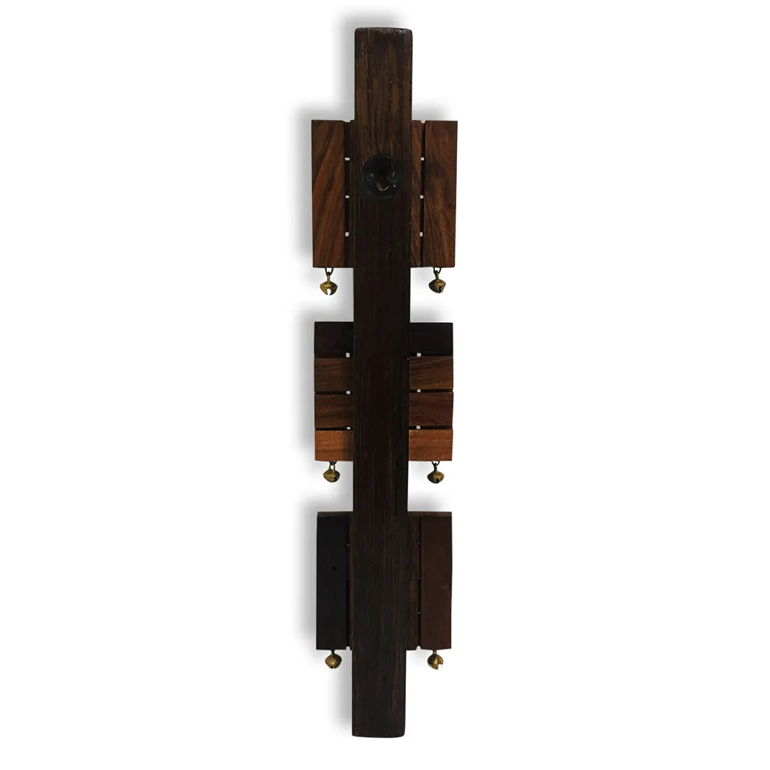 'Brass, Wood & Colours' Madhubani Handpainted Dhokra Art Key Holder In Sheesham & Teak Wood (6 Hooks)