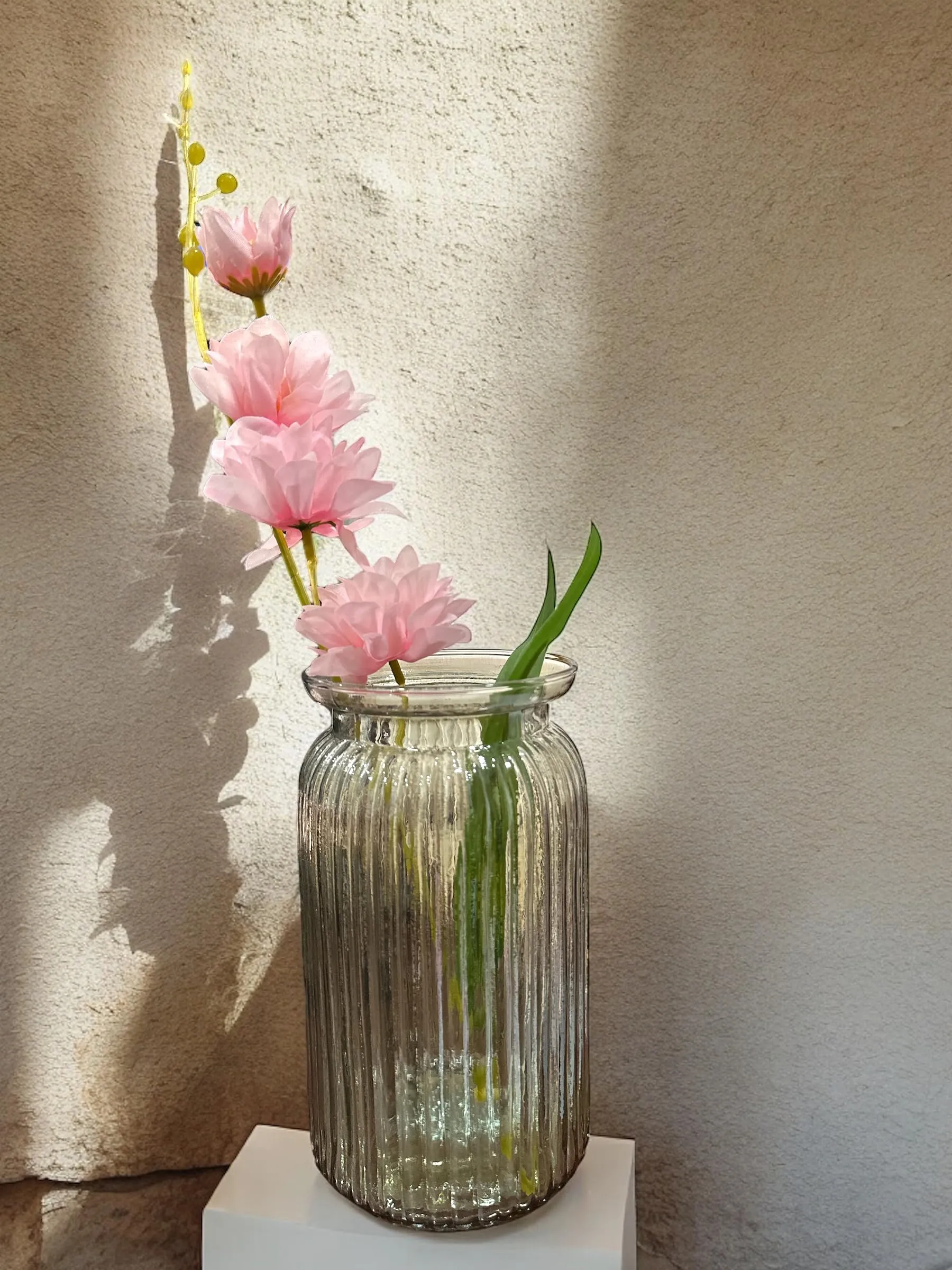 BS AMOR Clear Glass Vase for Decor Home Handmade Modern Large Flower Vases for Centerpieces Living Room Kitchen Office Wedding 7.5 Inch (Clear)