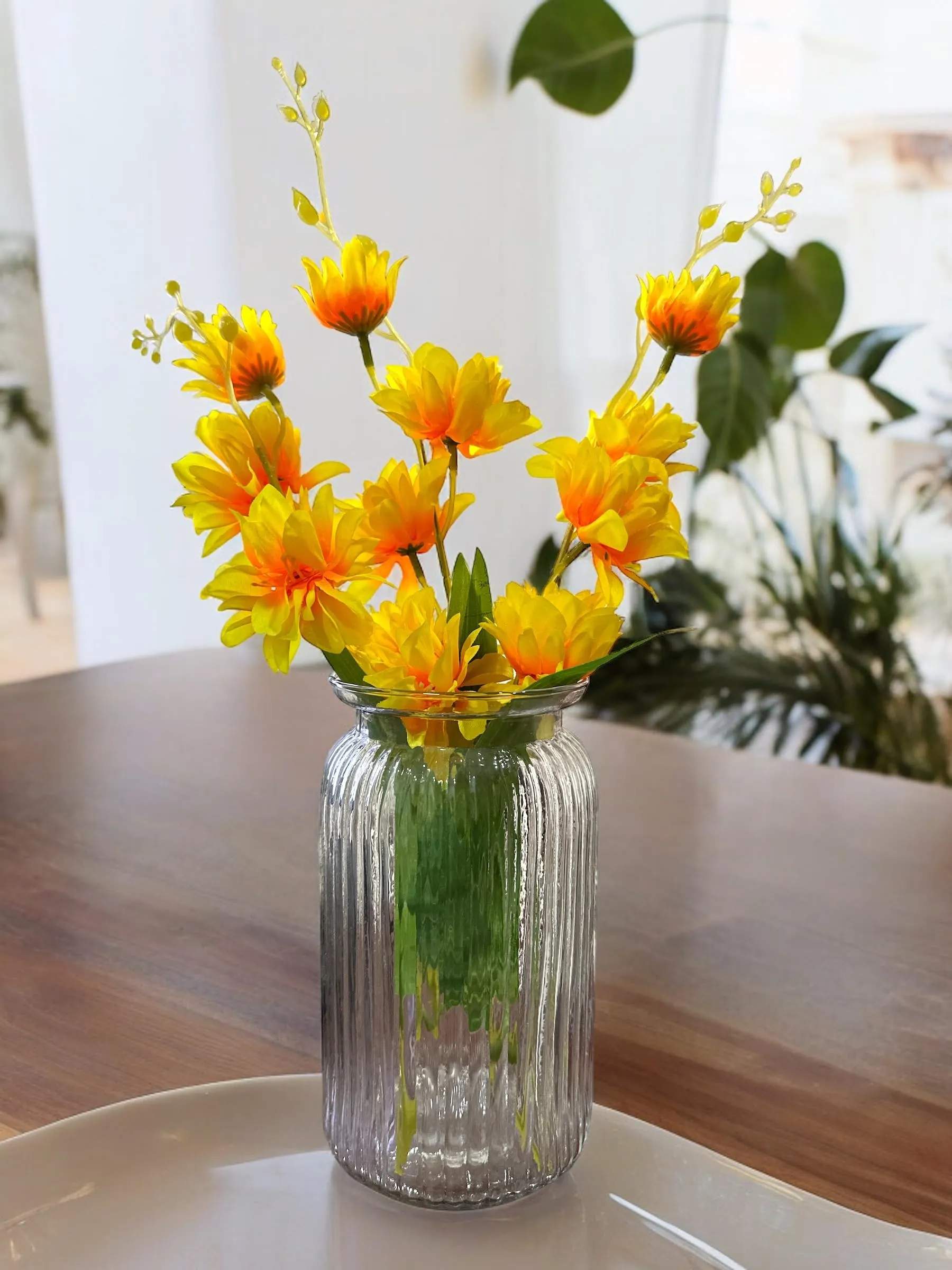BS AMOR Clear Glass Vase for Decor Home Handmade Modern Large Flower Vases for Centerpieces Living Room Kitchen Office Wedding 7.5 Inch (Clear)