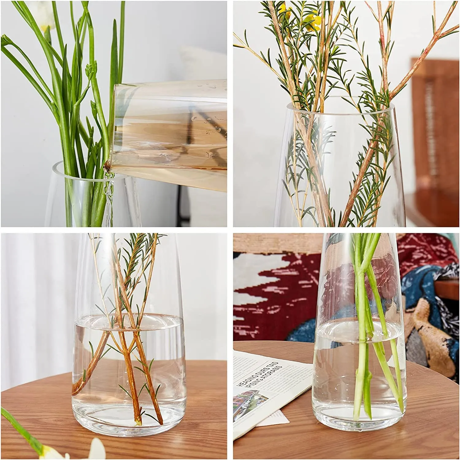 BS AMOR Clear Glass Vase for Decor Home Handmade Modern Large Flower Vases for Centerpieces Living Room Kitchen Office Wedding 8.7 Inch (Clear)