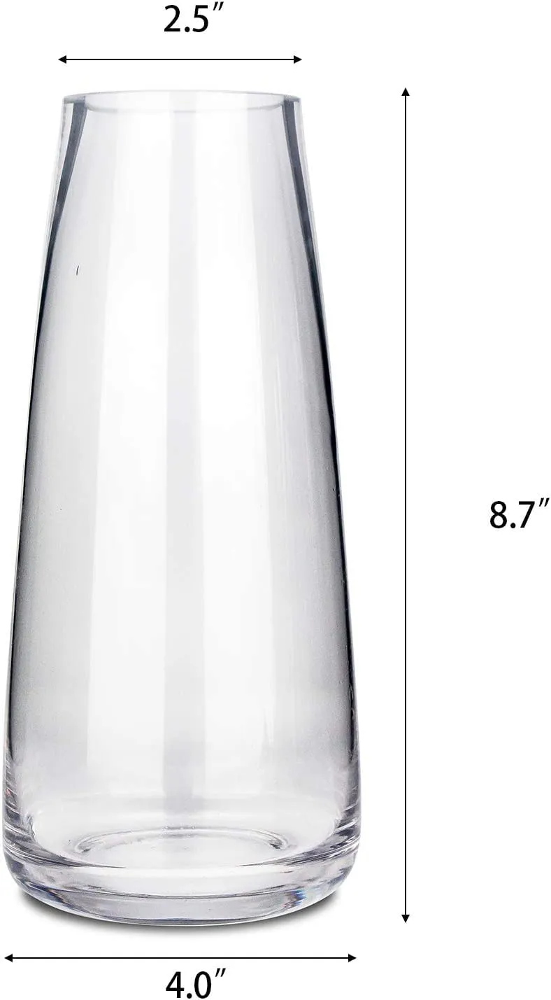 BS AMOR Clear Glass Vase for Decor Home Handmade Modern Large Flower Vases for Centerpieces Living Room Kitchen Office Wedding 8.7 Inch (Clear)