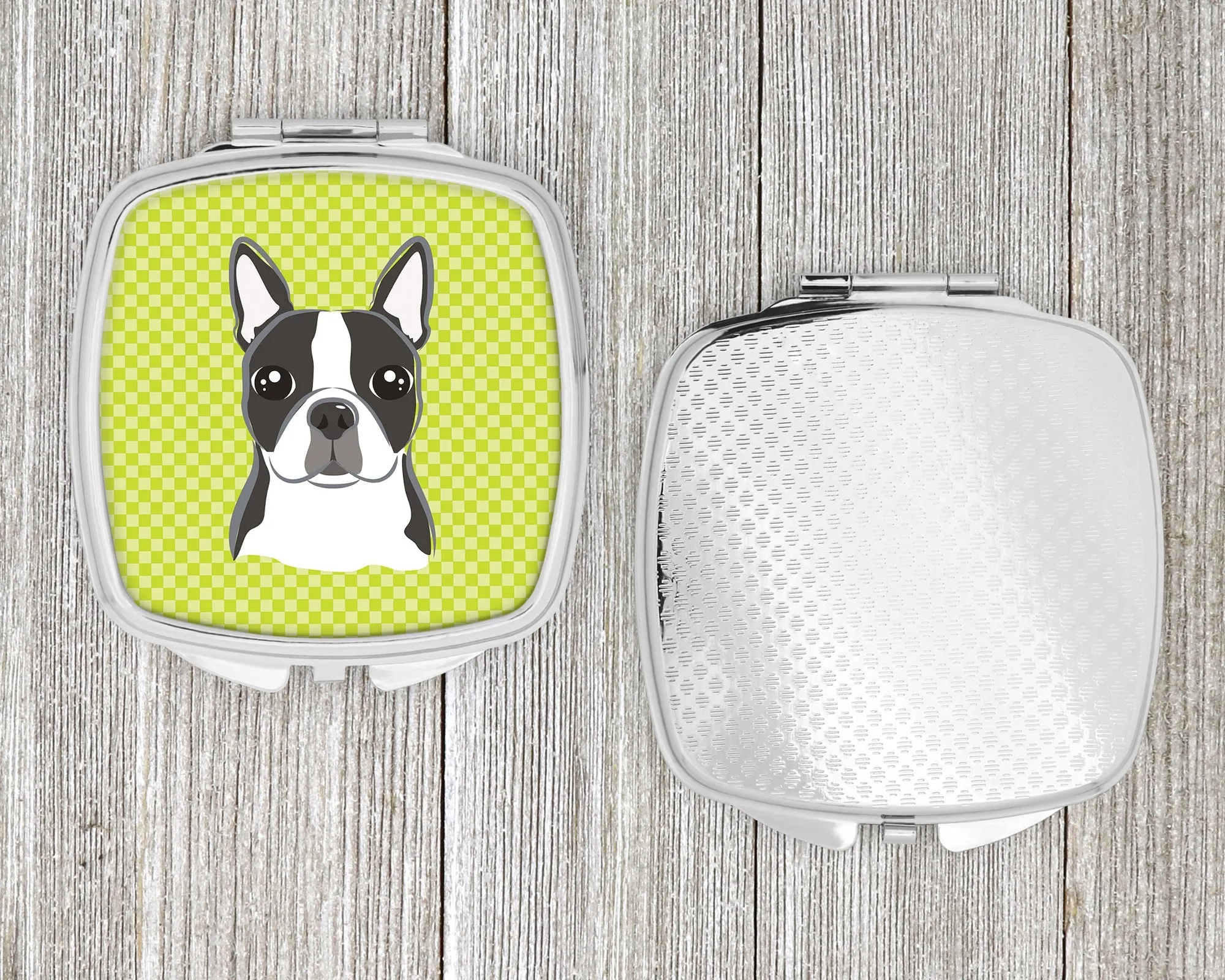 Checkerboard Lime Green Boston Terrier Compact Mirror BB1265SCM by Caroline's Treasures