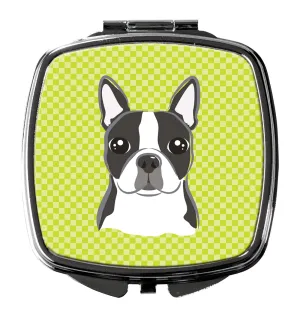 Checkerboard Lime Green Boston Terrier Compact Mirror BB1265SCM by Caroline's Treasures