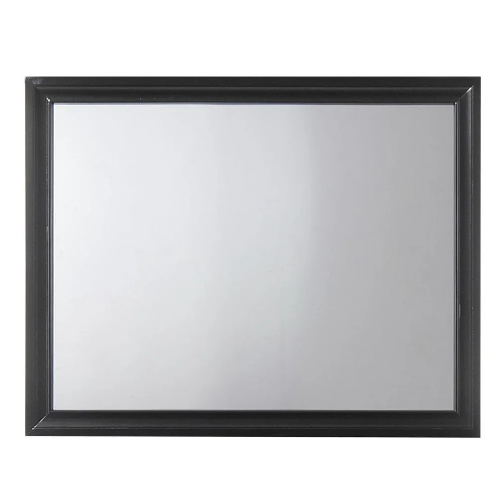 Contemporary Style Wooden Mirror with Raised Frame, Black - BM205585 By Casagear Home