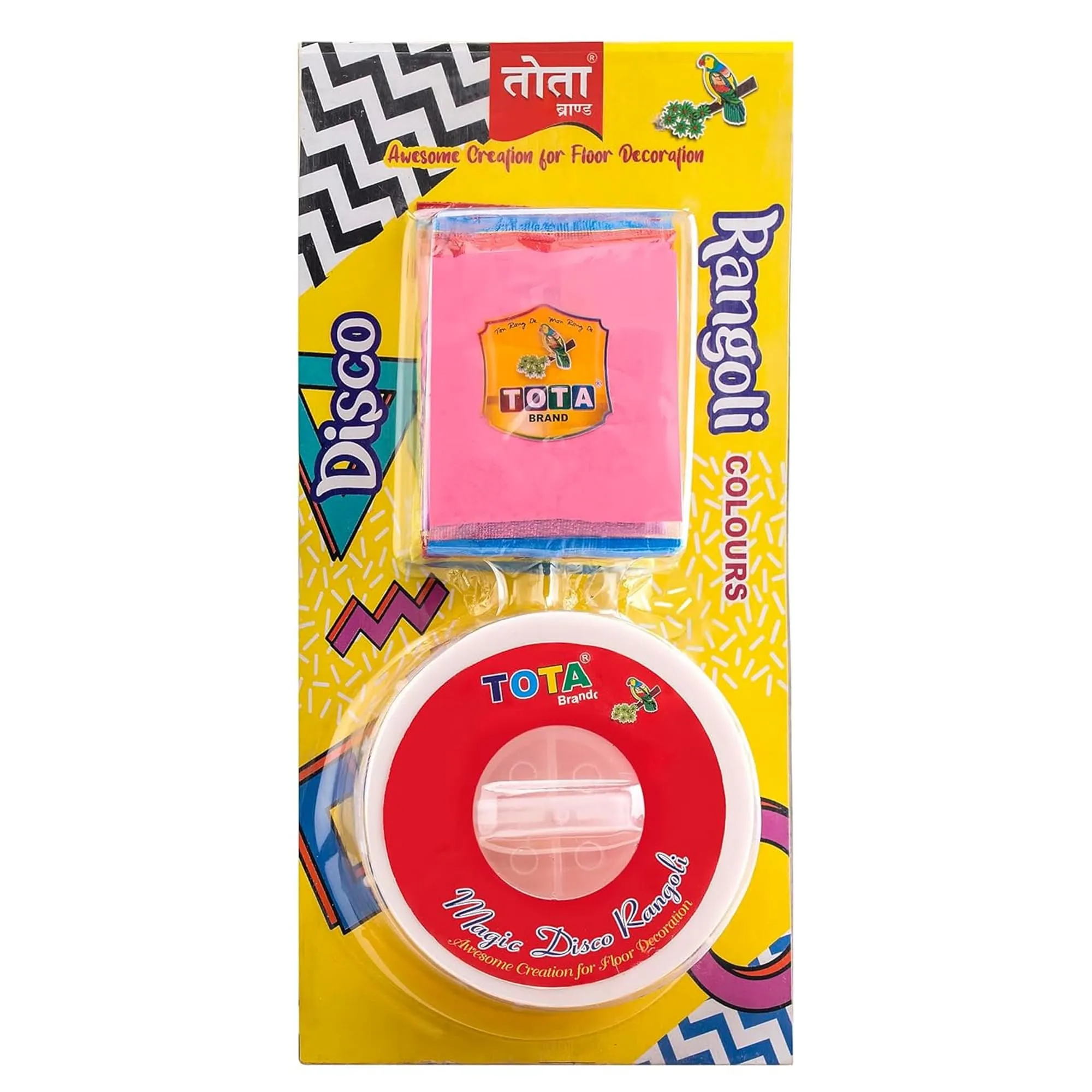 COTTONTEE Rangoli 4 Assorted Rangoli Colour Powder 1 Rangoli Stencil1 Magic Rangoli Make Magic Rangoli Navratri Pongal Diwali puja Mandir Design Rangoli Powder (Disco Rangoli 8 Inch)