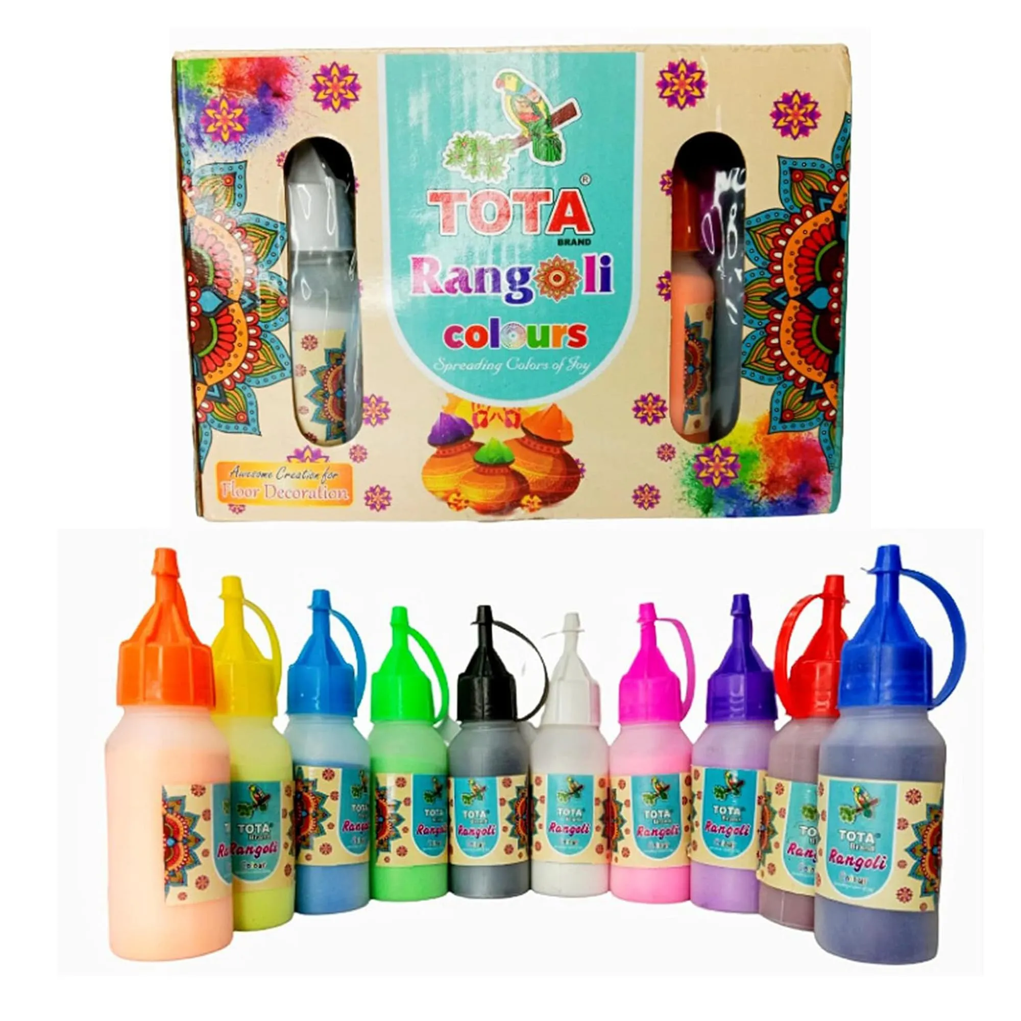 COTTONTEE Rangoli Colours with MDF Assorted Stencil Free | Diwali, Puja,Navratri Festivals Rangoli Colours | Perfect to Fill Island Rangoli or in Making Floor Rangoli (Rangoli Pack of 5)