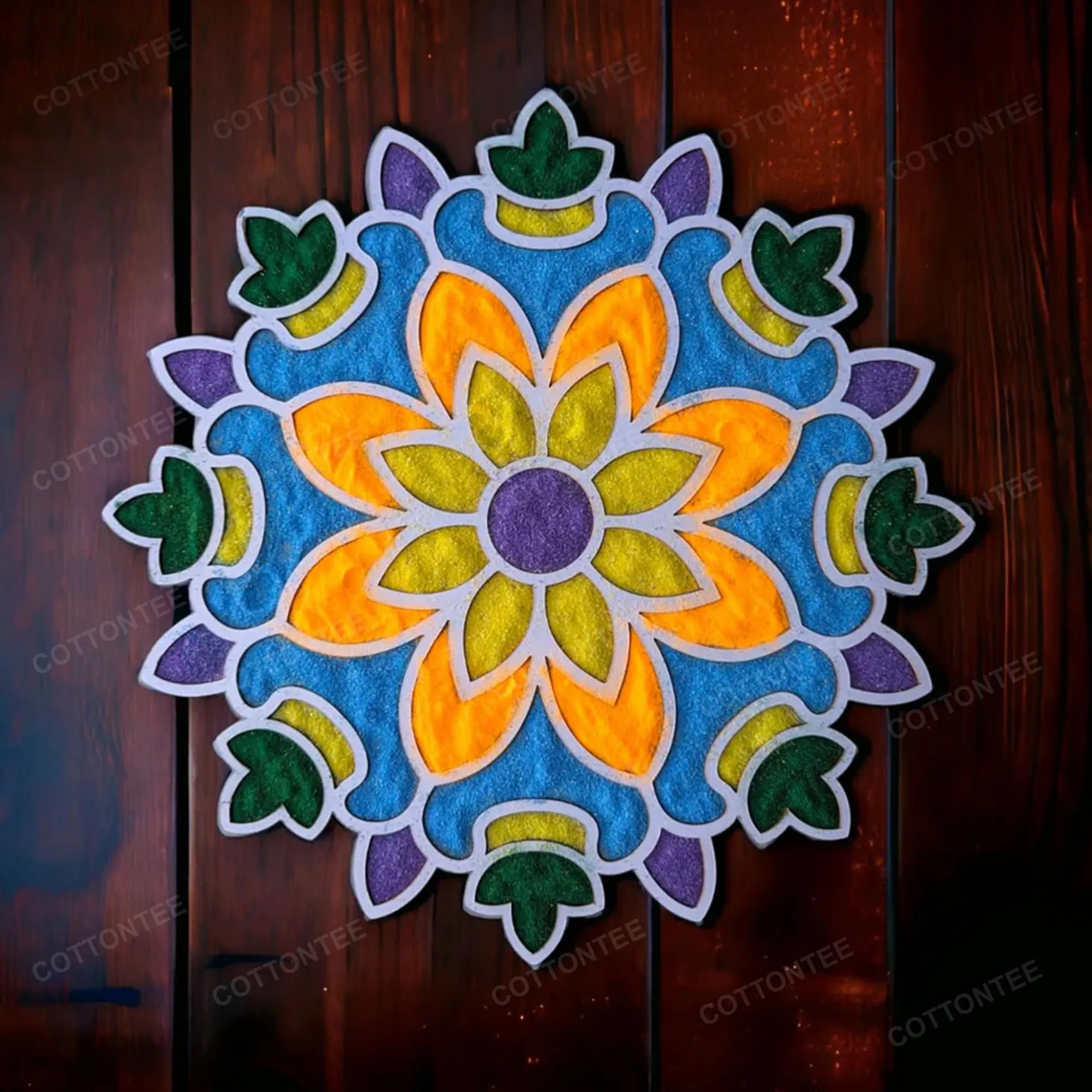 COTTONTEE Rangoli Colours with MDF Assorted Stencil Free | Diwali, Puja,Navratri Festivals Rangoli Colours | Perfect to Fill Island Rangoli or in Making Floor Rangoli (Rangoli Pack of 5)