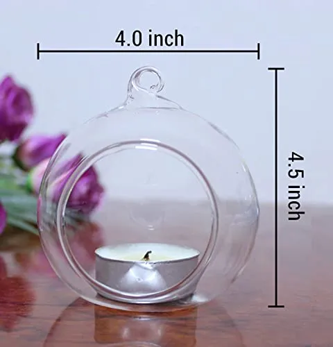 CRAFTFRY Glass Hanging Planter Tea Light Candle Holder for Party, Home Decor, Wedding, Living Room Pack of (4)