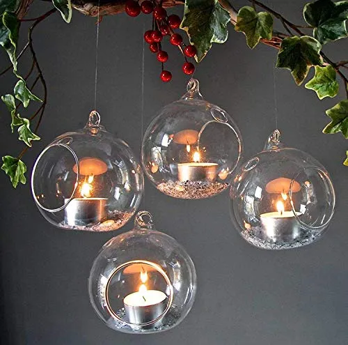 CRAFTFRY Glass Hanging Planter Tea Light Candle Holder for Party, Home Decor, Wedding, Living Room Pack of (4)