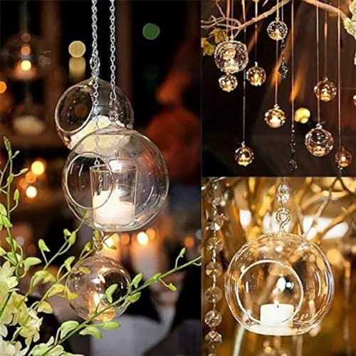 CRAFTFRY Glass Hanging Planter Tea Light Candle Holder for Party, Home Decor, Wedding, Living Room Pack of (4)