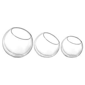 Double Wall Glass Slant Bowls Dia 6/5/4.5 Inch , Glass Terrarium, Globe Plant Vases