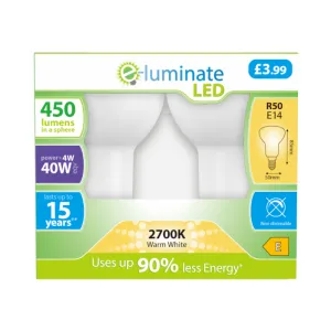 E-Luminate 4W R50 (E14) LED Reflectors - 450lm - 2700K - 2 Pack