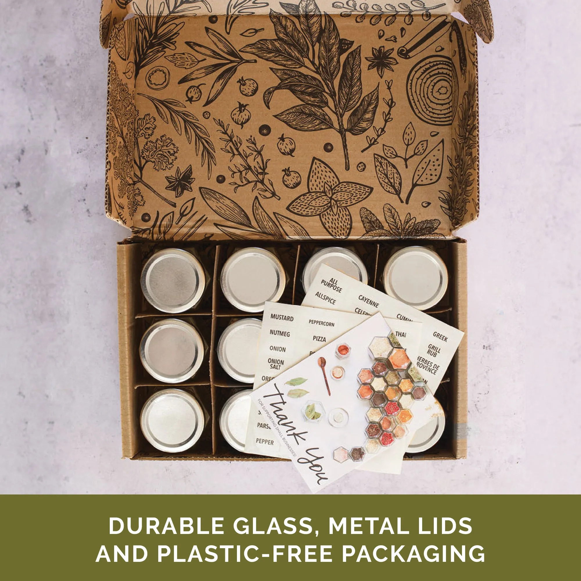 Empty Magnetic Spice Jars – 12 Jar Boxed Set