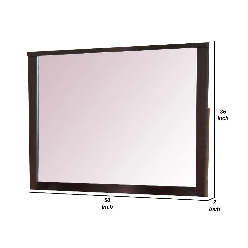 Fang 50 Inch Rectangular Dresser Mirror, Wood Frame, Dark Cherry Brown By Casagear Home