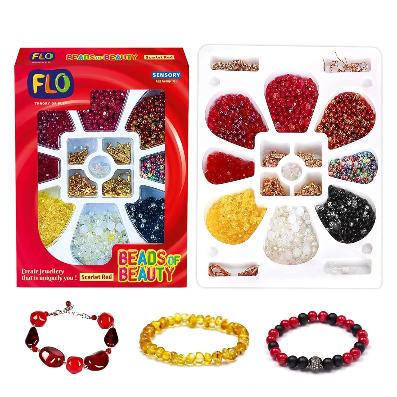 FLO Toys Beads Of Beauty: Scarlet Red Diy Fashion Kit For Kids Ages 8 