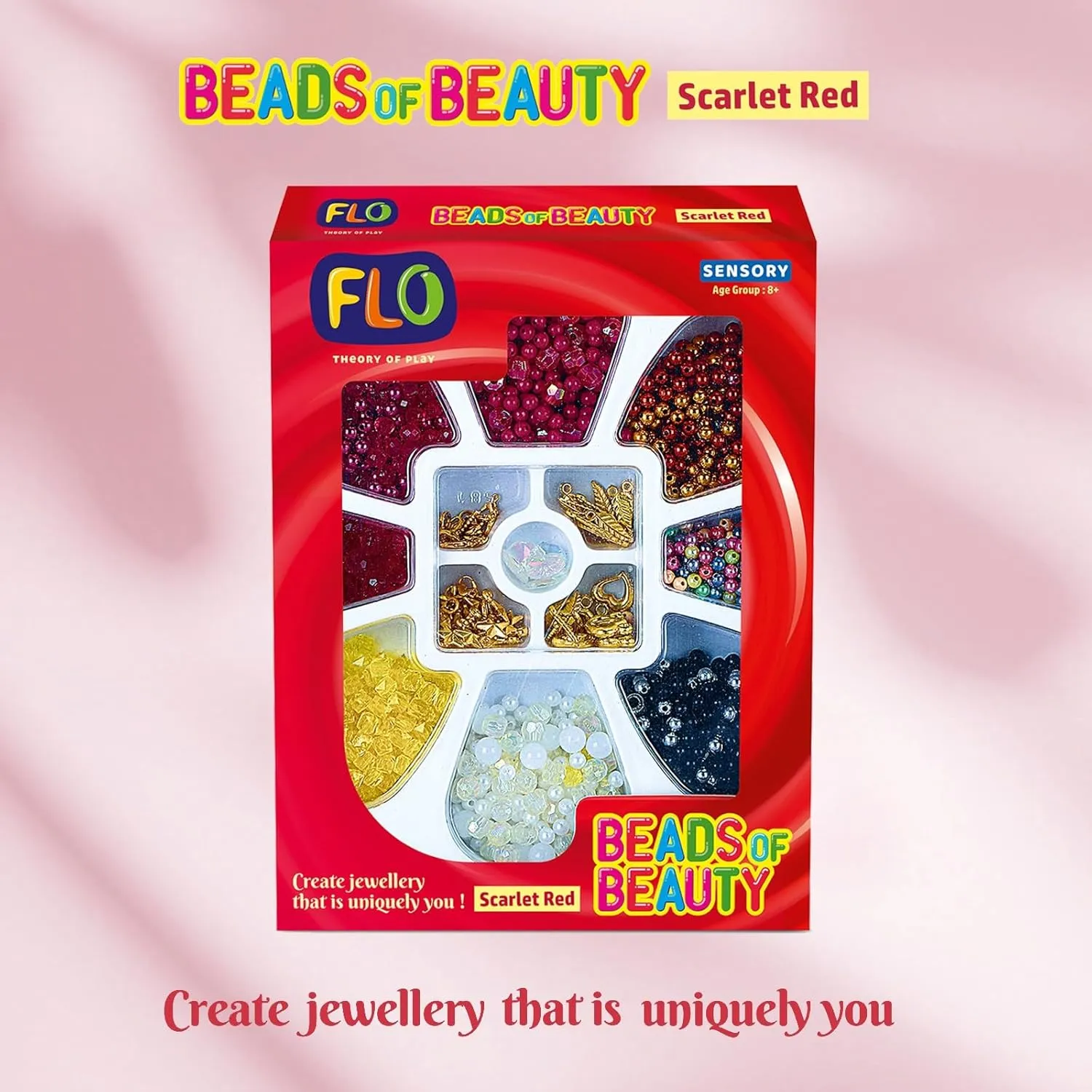 FLO Toys Beads Of Beauty: Scarlet Red Diy Fashion Kit For Kids Ages 8 
