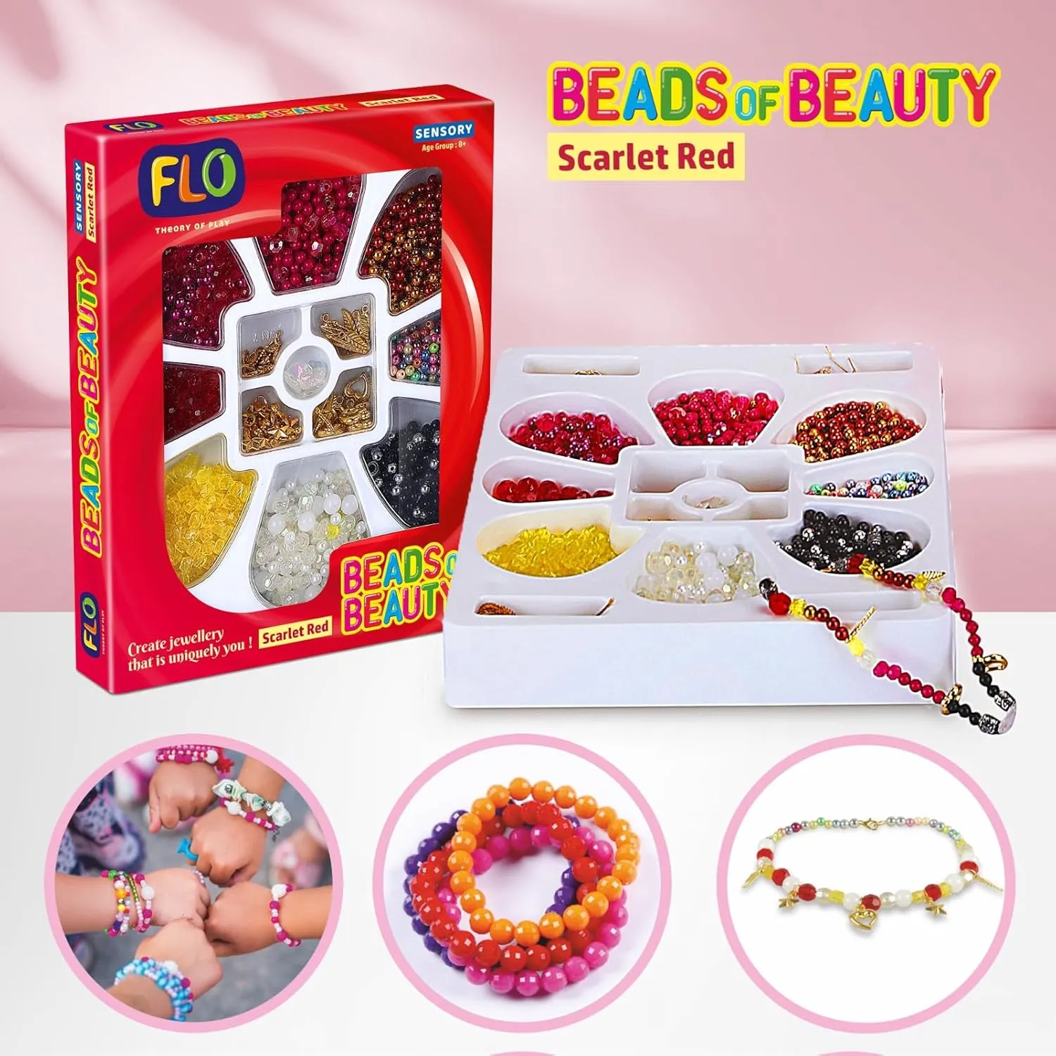FLO Toys Beads Of Beauty: Scarlet Red Diy Fashion Kit For Kids Ages 8 