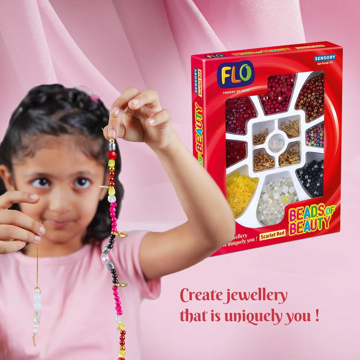 FLO Toys Beads Of Beauty: Scarlet Red Diy Fashion Kit For Kids Ages 8 